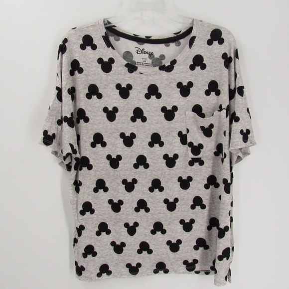 Disney Tops - Disney Heather Gray and Black Mickey Mouse Tee L